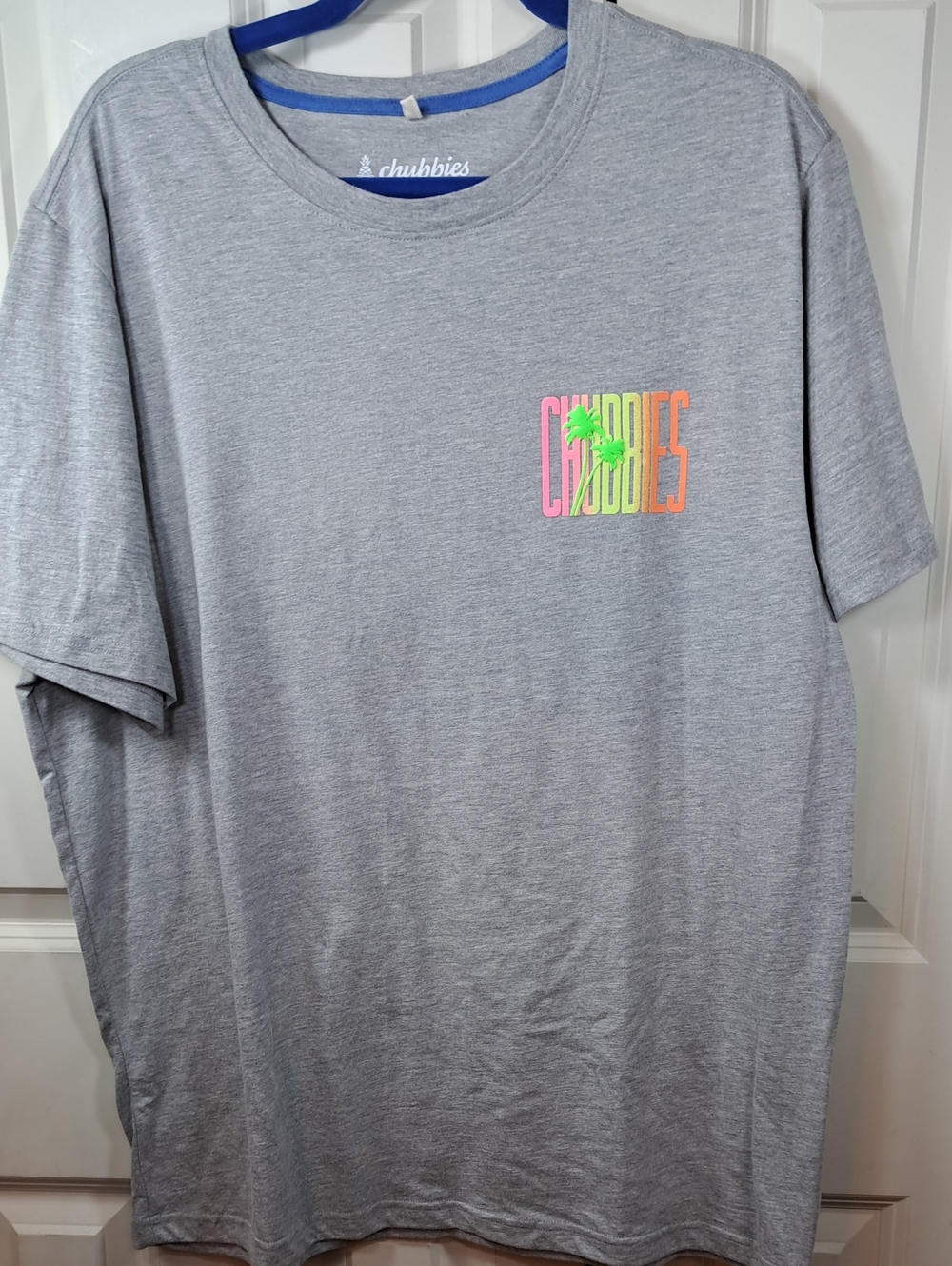 Chubbies Light Gray Tee with Neon Pink, Green & Orange Logo